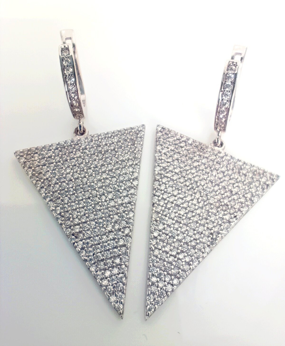 Серьги Эстерелла с фианитами, родированные, серебро 925 пробы/Ф