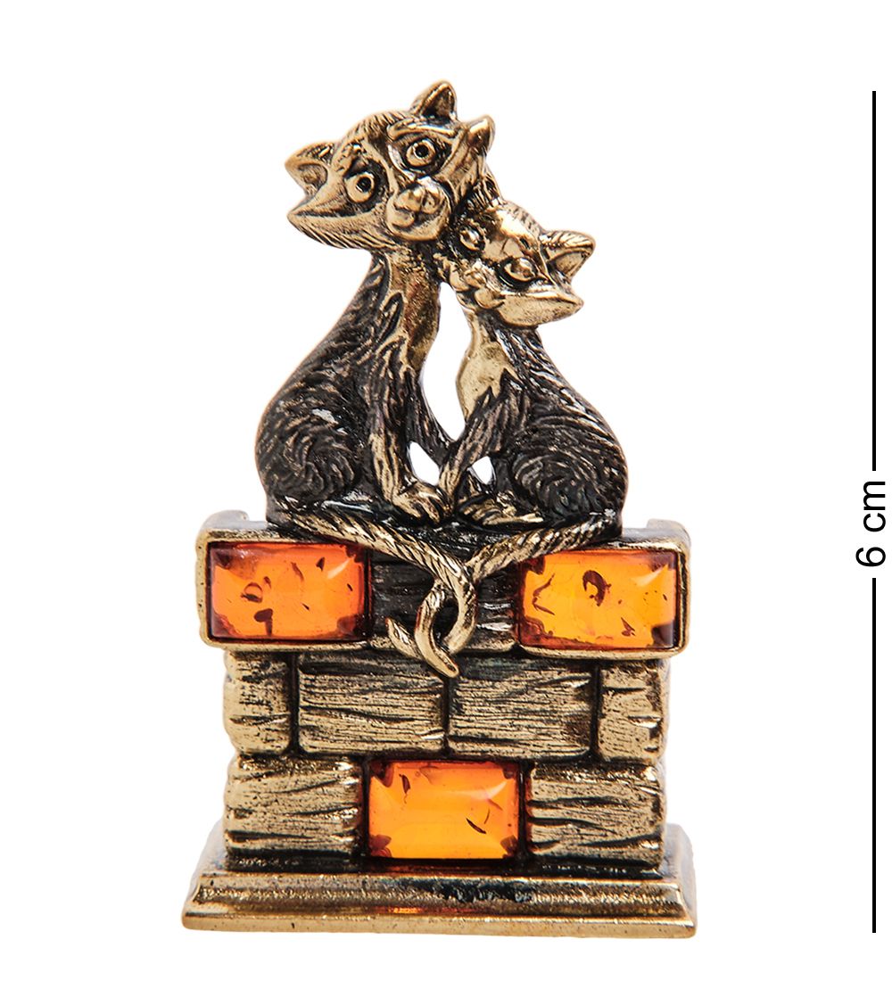 AM-3140 Фигурка «Кошки на трубе» (латунь, янтарь)