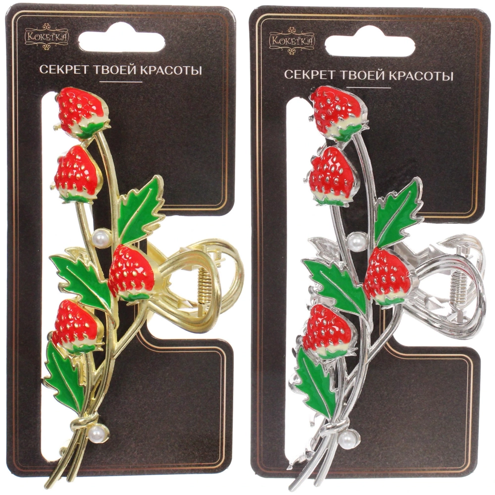 Заколка-краб для волос «PORTOFINO», клубнички, цвет золото и хром, 11,5*5см