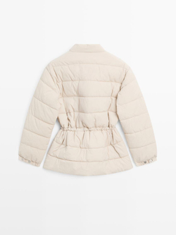 Massimo Dutti Стеганая куртка с воротником-стойкой, бежевый