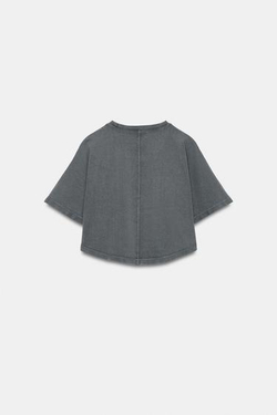 ZARA УКОРОЧЕННЫЙ ТОП С ЭФФЕКТОМ ПОТЕРТОСТИ, АНТРАЦИТОВО-СЕРЫЙ