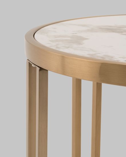 Журнальный столик Алиада 55х55 см светлая керамика сталь шампань