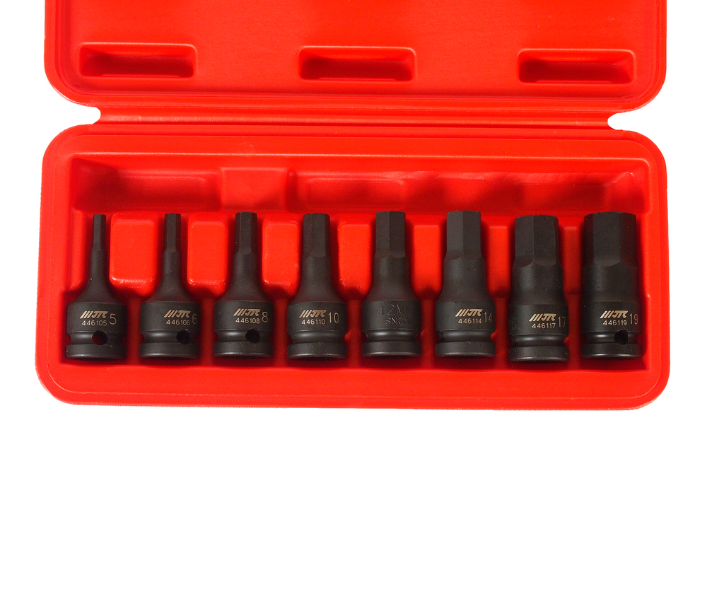 Набор бит-головок 1/2" HEX H5-19ммх60мм ударных 8 предметов в кейсе JTC
