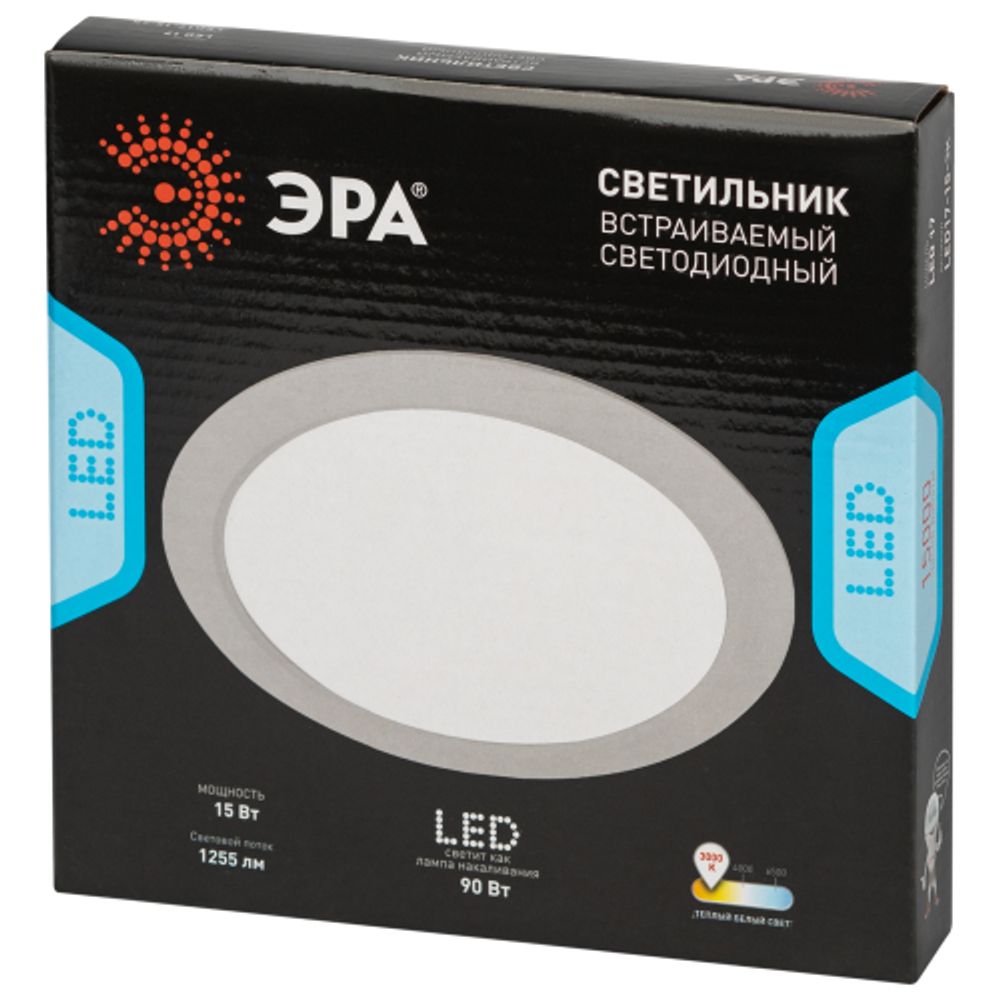 Светильник светодиодный встраиваемый Даунлайт ЭРА LED 17-15-3K круглый 15Вт 3000К | Downlight