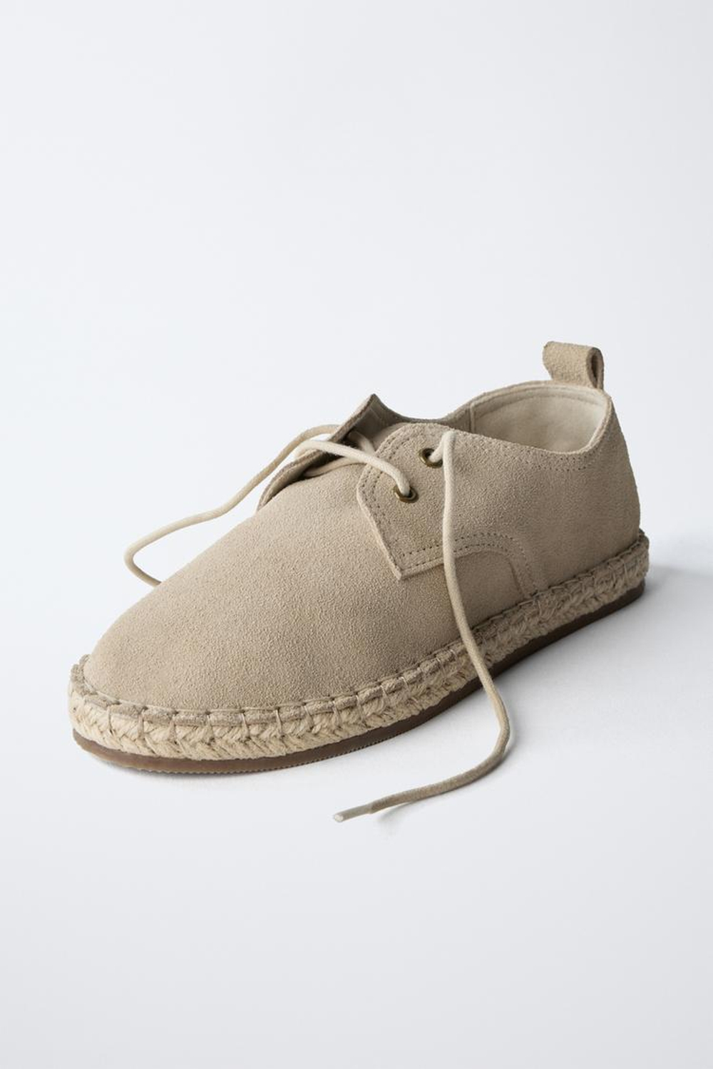 ZARA ТУФЛИ-ДЕРБИ ИЗ КОЖИ И ДЖУТА, СЕРЫЙ