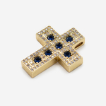 Подвеска "Крестик", синие фианиты, позолота, 28*22мм