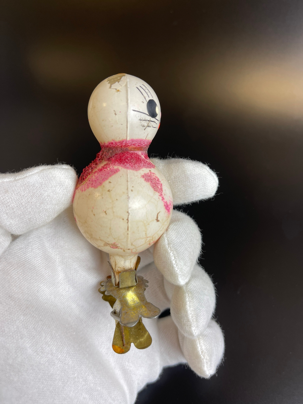 Ёлочная игрушка зайчик на прищепке, стекло, винтаж СССР 1950-1970 гг