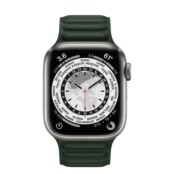 Умные часы Apple Watch Series 7 GPS + Cellular 45mm Titanium Case with Sequoia Green Leather Link
