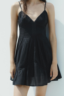 ZARA КОРОТКОЕ ПЛАТЬЕ С ВЫШИВКОЙ, ЧЕРНЫЙ