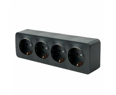 Розетка 4-местная с заземлением открытой установки, 250В, 16А, IP20, серия София, черный, MST16-14-02, STEKKER 49320