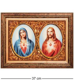 AMB-01/11 Икона «Иисус и Мария» (с янтарной крошкой) пласт.рамка L-37см