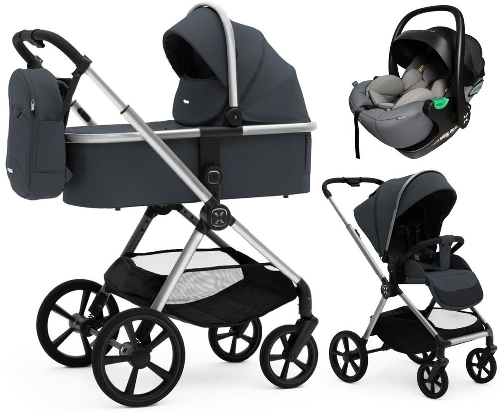 Коляска Agex Life 3 в 1 хромированная рама с автокреслом i-Safe Grey ALM606 Midnight Grey (Темно-серый)