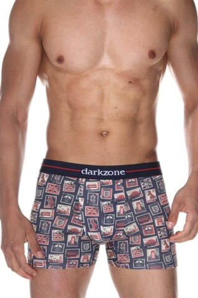 Мужские трусы-боксеры с принтом в виде почтовых марок (Размер: XL) (Цвет: темно-синий)