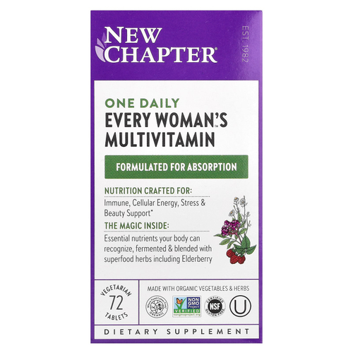 New Chapter, One Daily Every Woman's, мультивитамины, 72 вегетарианские таблетки
