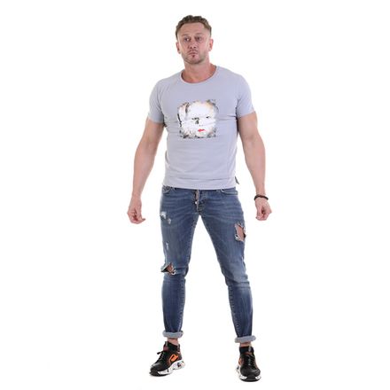 Мужская футболка с круглым вырезом серая с принтом Sesmik O007-1