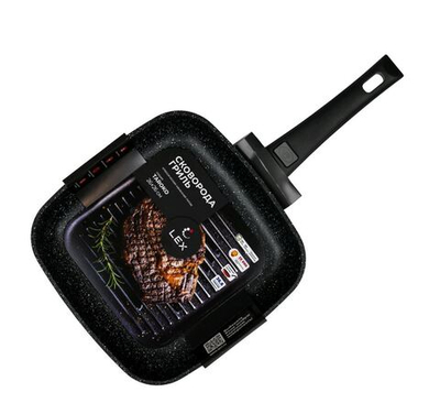 Сковорода-гриль квадратная литая классическая LEX TAROKO, черная, 26*26 см