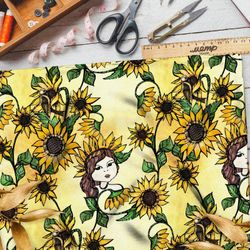 Ткань дюспо девушка в подсолнухах