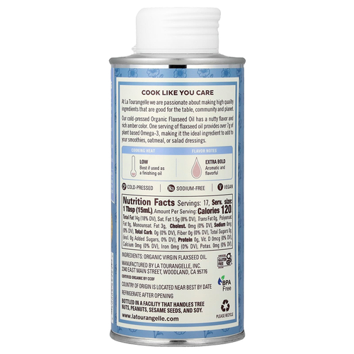 La Tourangelle, Органическое льняное масло, 250 мл (8,45 жидк. унц.)