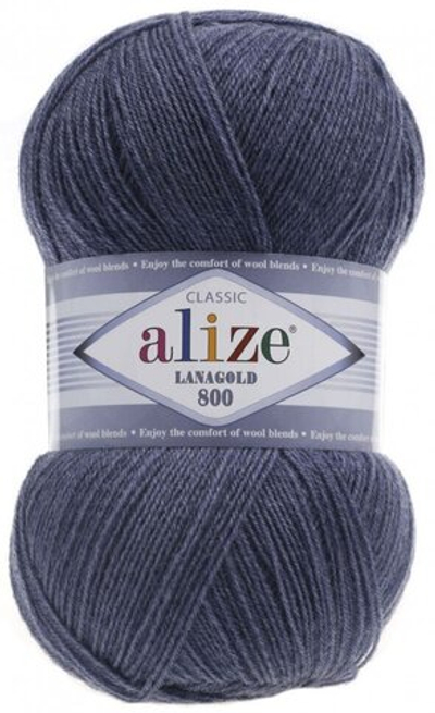 ALIZE "LANAGOLD 800", 49% шерсть, 51% акрил, 100 гр, 800 м, 203 джинс меланж
