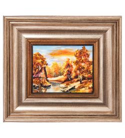 AMB-04/ 2 Картина «Домик у ручья» (с янтарной крошкой) H-18см