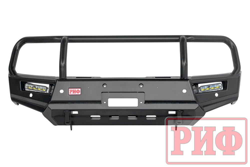 Бампер силовой передний Mitsubishi Pajero Sport 2015-2020 с доп. фарами (арт. B0205), защитной дугой, защитой бачка омывателя, под парктроник РИФ
