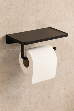 Держатель для туалетной бумаги STWORKI Эстерсунд S31345BK настенный, матовый черный, с полкой
