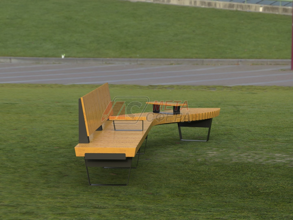 Скамейка Rail Road 02 двойная с подлокотниками и поворотом