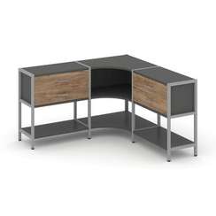 Shelf System Трехсекционный угловой стеллаж двухярусный с ящиками SN.STMU-231 Антрацит/Дуб Табак/Мет