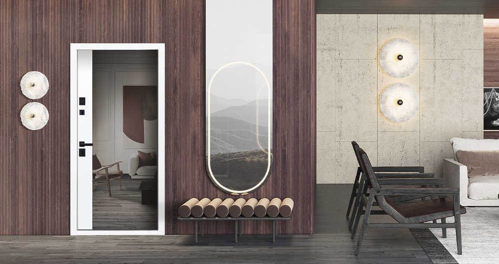 Стальная дверь "Silver" с зеркалом. Заказная модель.