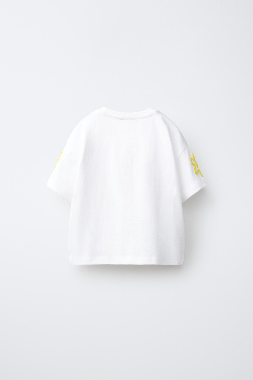 ZARA ФУТБОЛКА С КРУЖЕВОМ, ЖЕЛТОВАТО-БЕЛЫЙ