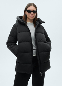 Стеганый анорак миди с капюшоном