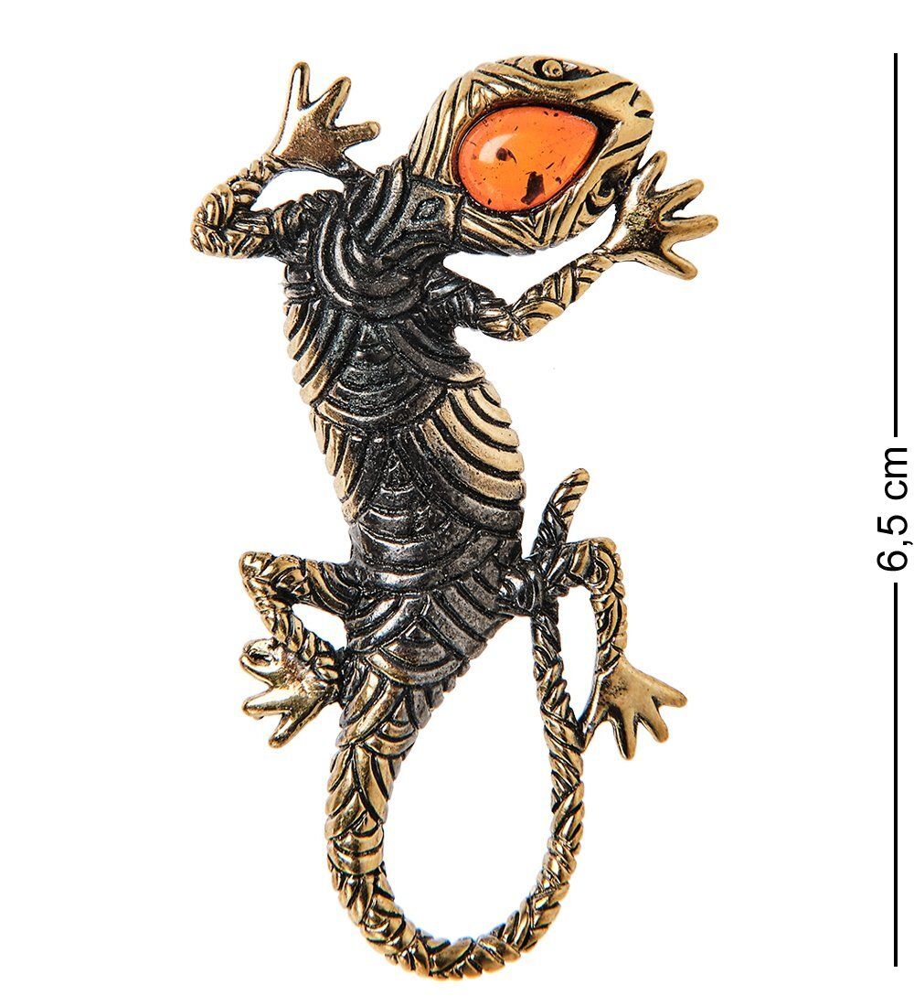AM-2416 Брошь «Ящерка в пустыне» (латунь, янтарь)
