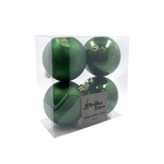 Набор пластиковых шаров Прага 100 мм., зеленый, 4 шт., Christmas DeLuxe (87070)