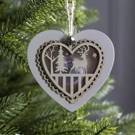 Ёлочная игрушка Сердце с оленем 10*2 см., от батареек, свечение тёплое белое, Luazon Lighting (4357357)