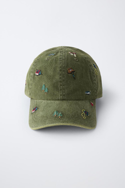 ZARA КЕПКА С ЭФФЕКТОМ ПОТЕРТОСТИ И ВЫШИВКОЙ, ХАКИ