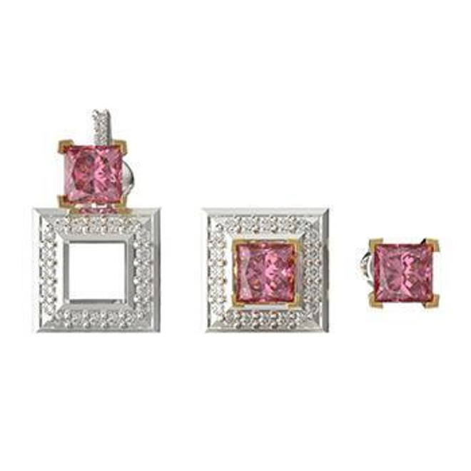 Серьги из серебра со вставками из розового и бесцветных фианитов