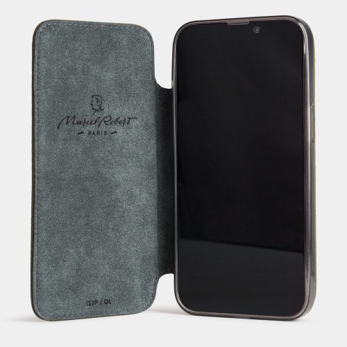 Чехол для iPhone 14 Pro Max из кожи теленка, зеленого цвета