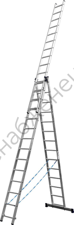 СИБИН 14 ступеней, со стабилизатором, алюминиевая, трехсекционная лестница (38833-14)