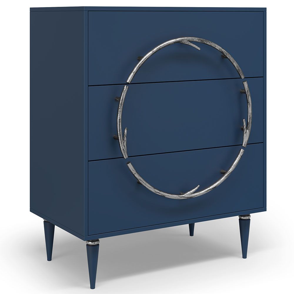 Комод Арт Колор matte Классик Сильвер с 3 ящиками Королевский синий матовый