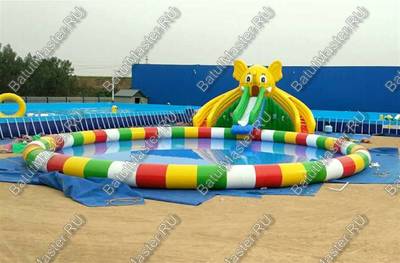 Надувной наземный аквапарк «Морской слон» 19*14*5 м, размер бассейна 14*14*0.8 м