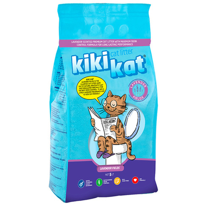 Бентонитовый наполнитель для кошачьего туалета KikiKat супербелый комкующийся, с ароматом лаванды, 5 л
