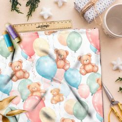 Ткань премиум дюспо игрушечные медведи с разноцветными шарами