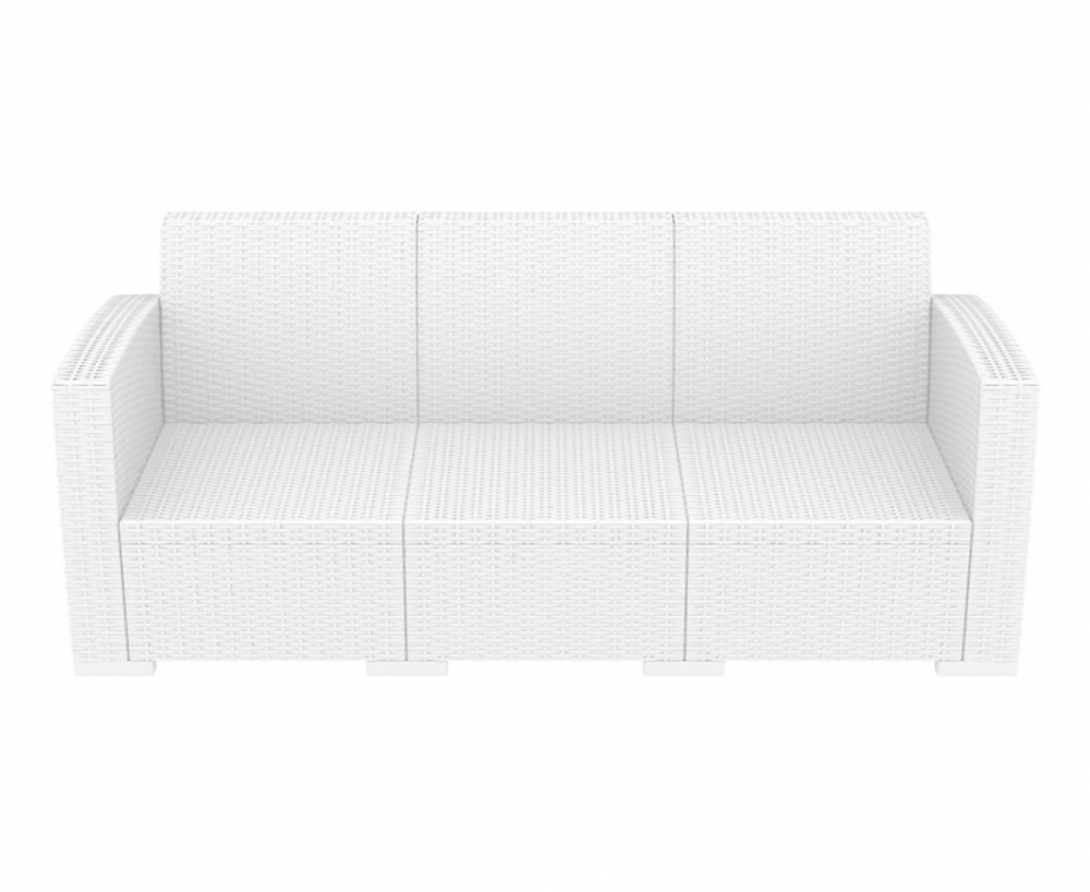 Диван пластиковый плетеный трехместный с подушками Siesta Contract Monaco Lounge XL, белый
