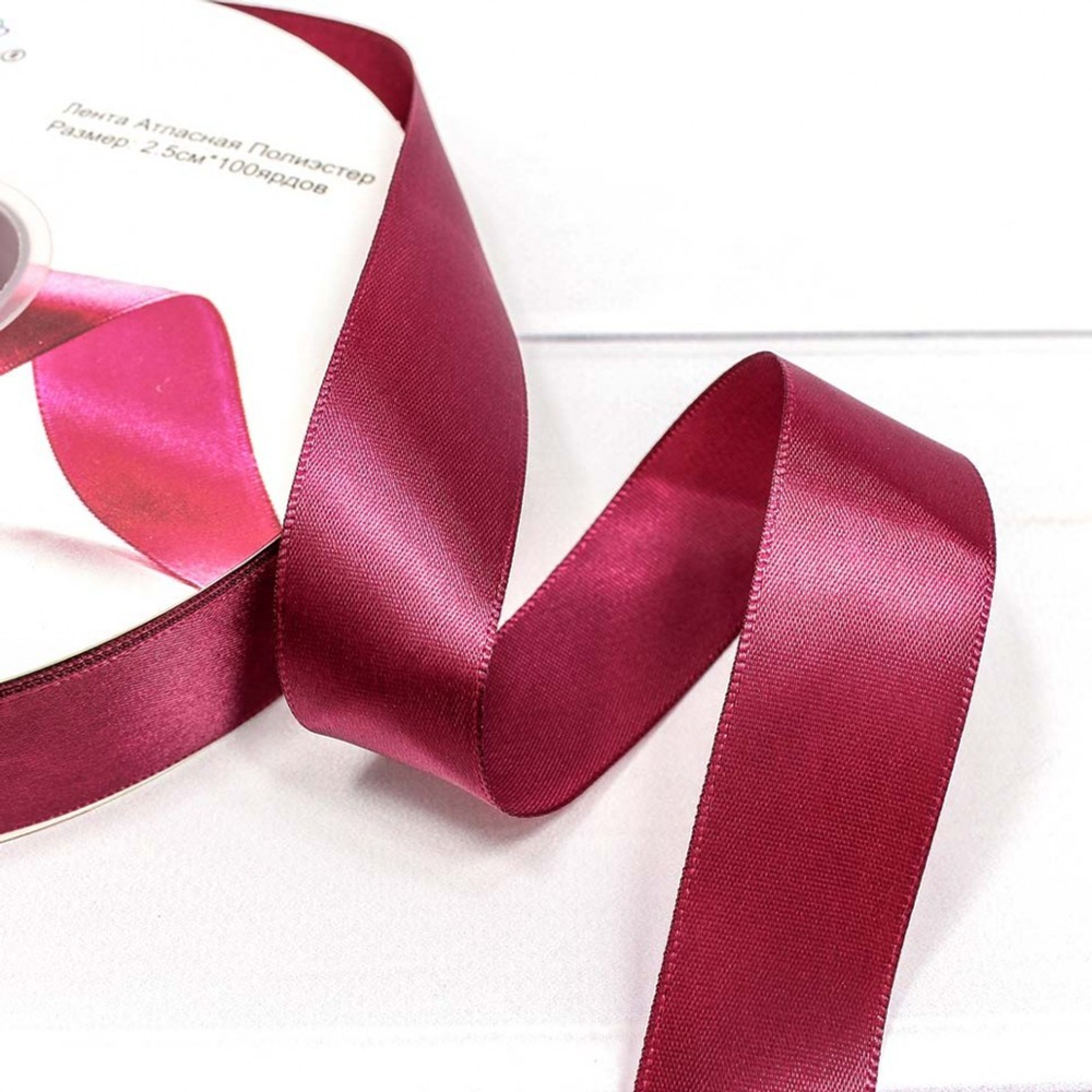 Лента Атласная 2,5см х 110м Полиэстер класс А (Красный)