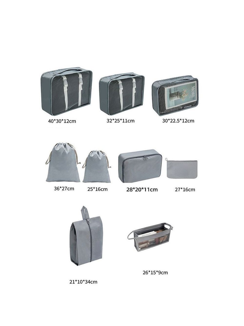 Набор дорожных сумок (органайзеров) для путешествий, цвет розовый (9 сумок)