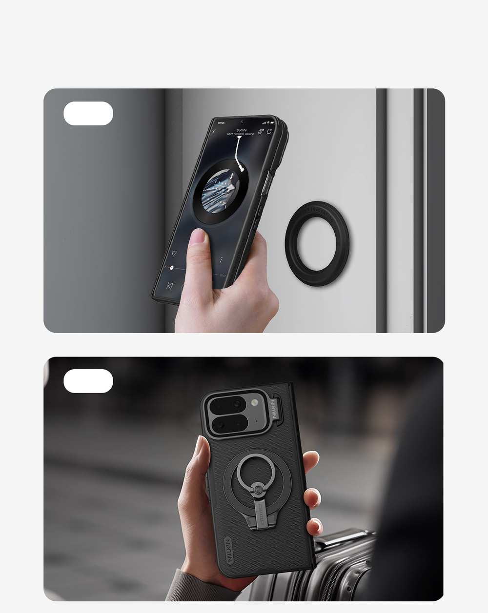 Чехол с MagSafe на Google Pixel 10 Pro Fold, серия Super Frosted Shield Prop Magnetic (версия с прозрачной откидной крышкой объектива) от Nillkin