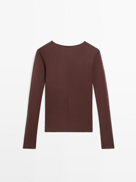 Massimo Dutti Шелковая футболка с длинными рукавами, коричневый