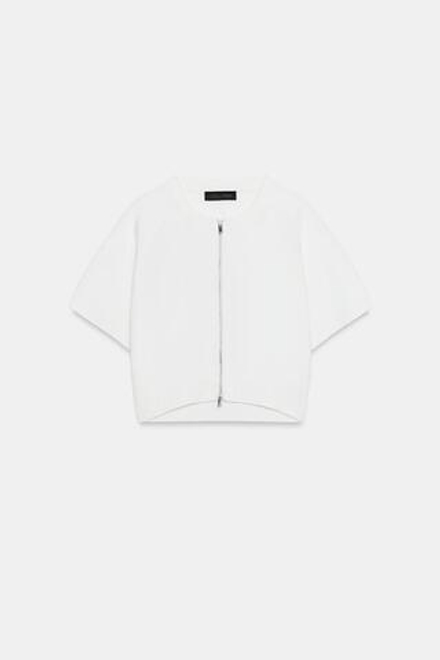 ZARA УКОРОЧЕННЫЙ КАРДИГАН НА МОЛНИИ, БЕЛЫЙ