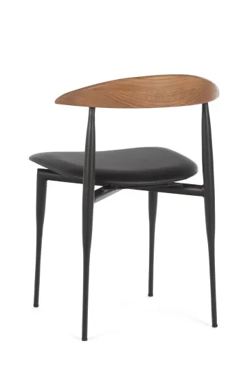Обеденный стул Wagner черный металлический каркас, черная экокожа, деревянная спинка
