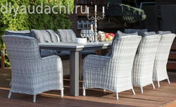 Обеденный комплект стол ПАРКЛЭНД  + 8 кресел из искусственного ротанга БЕРГАМО (цвет серый/коричневый)